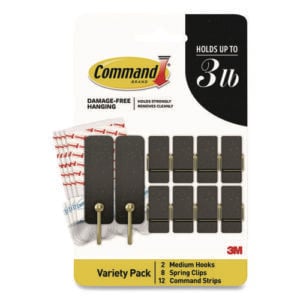 Limited Edition Hooks and Clips, Soot, 3 lb Capacity, 2 Hooks, 8 Clips and 12 Strips/Pack