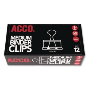 Binder Clips, Medium, Black/Silver, Dozen