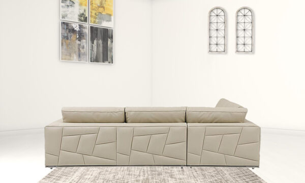 Beige Deco Tufted Italian Leather Modular L Shaped Two Piece Corner Sectional