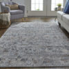 12' X 15' Gray Blue And Orange Abstract Power Loom Distressed Stain Resistant Area Rug