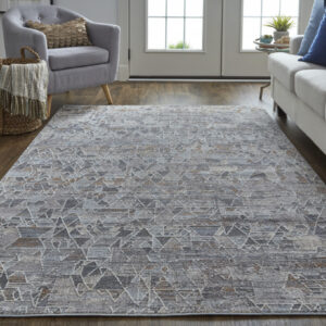 12' X 15' Gray Blue And Orange Abstract Power Loom Distressed Stain Resistant Area Rug