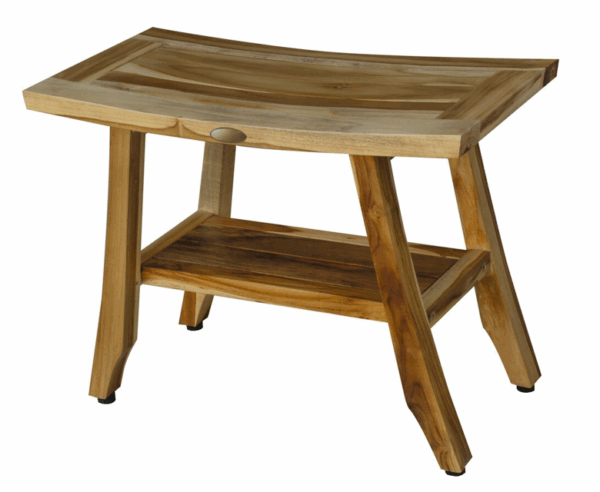 24" Teak Rectangular Shower Outdoor Bench With Shelf In Natural Finish