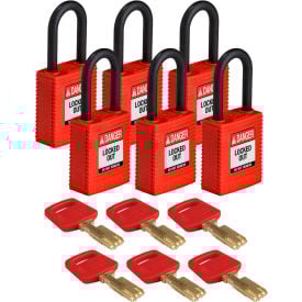 Brady® NYL-RED-38PL-KD6PK Brady SafeKey Lockout Padlock Nylon 1.5" Plastic Shackle Different