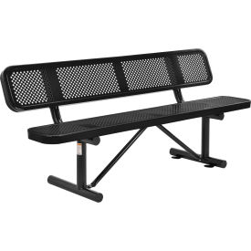 Global Industrial™ 6' Outdoor Steel Picnic Bench w/ Backrest Perforated Metal Black