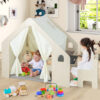 Montessori Style Indoor Playhouse with Storage Bin and Floor Mat for Toddlers Aged 2-6 Years Old-Beige
