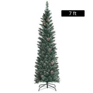 Snowy Artificial Pencil Christmas Tree with Pine Cones-7 ft