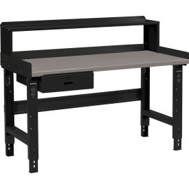 Global Industrial™ 72 x 36 Adj Height Workbench w/Drawer&Riser Black- Steel Square Edge Top