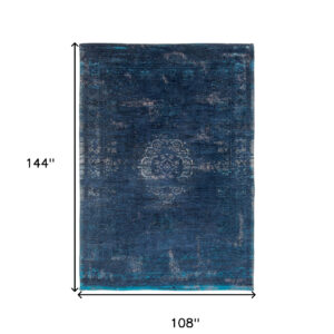 9' X 13' Blue and Gray Medallion Non Skid Area Rug