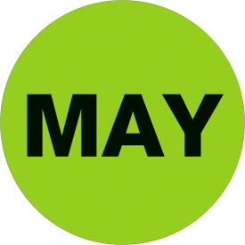 Tape Logic® 1"" Dia. Round Paper Labels with ""May"" Print Fluorescent Green Roll of 500