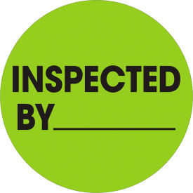 Tape Logic® 1"" Dia. Round Paper Labels w/ ""Inspected By"" Print Fluorescent Green Roll of 500
