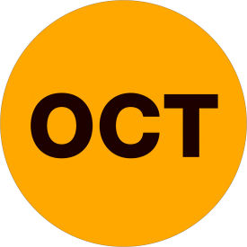 Tape Logic® 2"" Dia. Round Paper Labels with ""Oct"" Print Fluorescent Orange Roll of 500