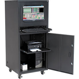 Global Industrial™ Mobile Heavy-Duty Computer Cabinet Black Assembled