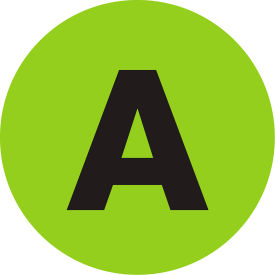 Tape Logic® 1"" Dia. Round Letter Paper Labels with ""A"" Print Fluorescent Green Roll of 500