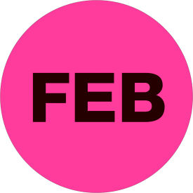 Tape Logic® 2"" Dia. Round Paper Labels with ""Feb"" Print Fluorescent Pink Roll of 500
