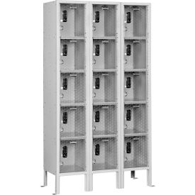 Global Industrial 5-Tier 15 Door Clear View Locker Digital Lock 36""Wx12""Dx66""H Gray Unassembed