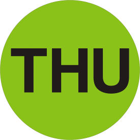 Tape Logic® 2"" Dia. Round Paper Labels with ""Thu"" Print Fluorescent Green Roll of 500