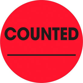 Tape Logic® 2"" Dia. Round Paper Labels with ""Counted "" Print Fluorescent Red Roll of 500