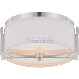 Nuvo 60/4761 Gemini-2 Light Flush Dome Fixt. Slate Gray Fabric Shade 14.75""W X 7.125""H