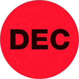 Tape Logic® 2"" Dia. Round Paper Labels with ""Dec"" Print Fluorescent Red Roll of 500