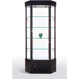 Lighted Glass Tower Showcase-Hexagon - Fully Assembled - 33""W x 22""D x 73""H - Black