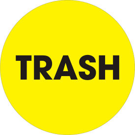 Tape Logic® 2"" Dia. Round Paper Labels with ""Trash"" Print Fluorescent Yellow Roll of 500