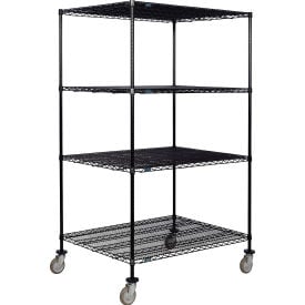 Nexel® 4 Shelf Truck Black Epoxy 48""W x 36""D x 80""H Polyurethane Swivel Casters