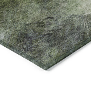9' X 12' Green And Ivory Abstract Washable Indoor Outdoor Area Rug