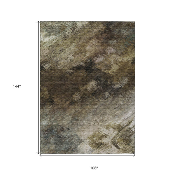 9' X 12' Chocolate And Beige Abstract Washable Indoor Outdoor Area Rug
