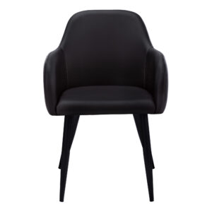Set of Two Black Upholstered Faux Leather Dining Arm Chairs