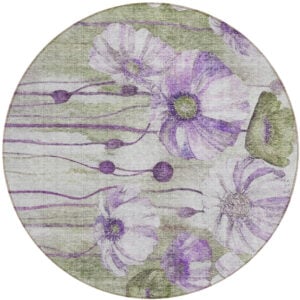 8' Purple And Lavender Round Floral Washable Indoor Outdoor Area Rug