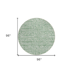 8' Sage Green And Ivory Round Geometric Washable Indoor Outdoor Area Rug