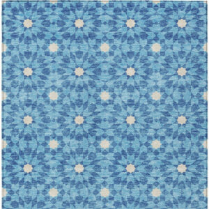 8' X 10' Denim Blue And Ivory Floral Medallion Washable Indoor Outdoor Area Rug