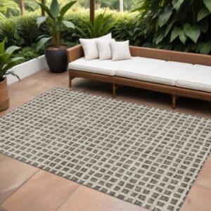 10' X 14' Brown Taupe And Ivory Geometric Washable Indoor Outdoor Area Rug