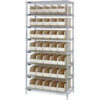 Quantum WR8-461 Chrome Wire Shelving with 35 SSB461 Stackable Shelf Bins Ivory 36x18x74