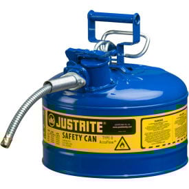 Justrite® Type II AccuFlow™ Steel Safety Can 2.5 Gal. 5/8"" Metal Hose Blue 7225320