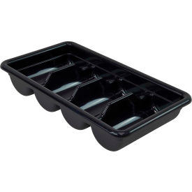 Quantum Four Compartment Cutlery Box 20-7/16""L x 11-3/8""W x 3-3/4""H Polypropylene Black