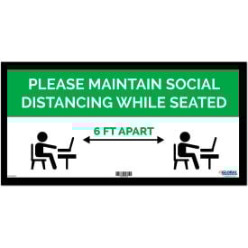 Global Industrial™ Green Maintain Social Distancing While Seated Sign 24""W x 12''H Adhesive