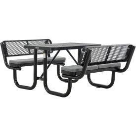 Global Industrial™ 4' Rectangular Picnic Table w/ Backrests & Cushions Expanded Metal Black