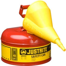 Justrite® Type I Steel Safety Can With Funnel 1 Gallon (4L) Self-Close Lid Red 7110110
