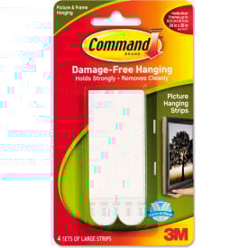 3M Command™ Picture Hanging Strips 1/2"" x 3 5/8"" White 4/Pack