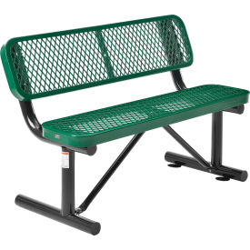 Global Industrial™ 4' Outdoor Steel Bench w/ Backrest Expanded Metal Green