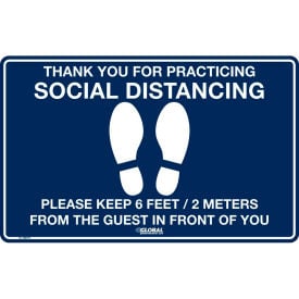 Global Industrial™ Dark Blue Social Distancing Floor Sign 16"" W x 10"" H  Vinyl Adhesive