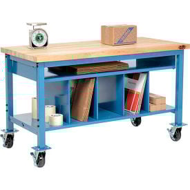 Global Industrial™ Mobile Packing Workbench W/Lower Shelf Kit Maple Square Edge 60""W x 36""D