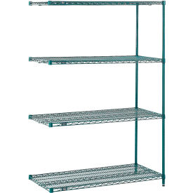 Nexel® 4 Shelf Poly-Green® Wire Shelving Unit Add On 72""W x 14""D x 74""H