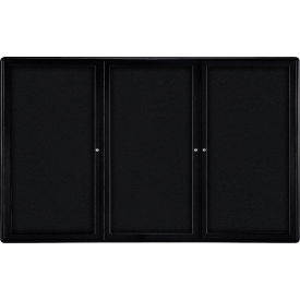 Ghent Ovation Enclosed Bulletin Board 3 Door 72""W x 48""H Black Fabric/Black Frame