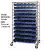 Global Industrial™ Chrome Wire Shelving with 66 4""H Plastic Shelf Bins Blue 48x14x74