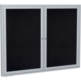 Ghent Enclosed Bulletin Board 2 Door 60""W x 36""H Black Recycled Rubber/Silver Frame