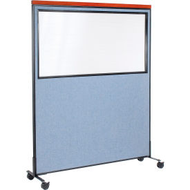 Interion® Mobile Deluxe Office Partition Panel with Partial Window 60-1/4""W x 100-1/2""H Blue
