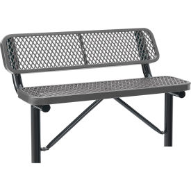 Global Industrial™ 4' Outdoor Steel Bench w/ Backrest Expanded Metal In Ground Mount Gray