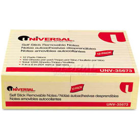 Universal® Standard Self-Stick Notes 4 x 6 Lined Yellow 12 100-Sheet Pads/Pack